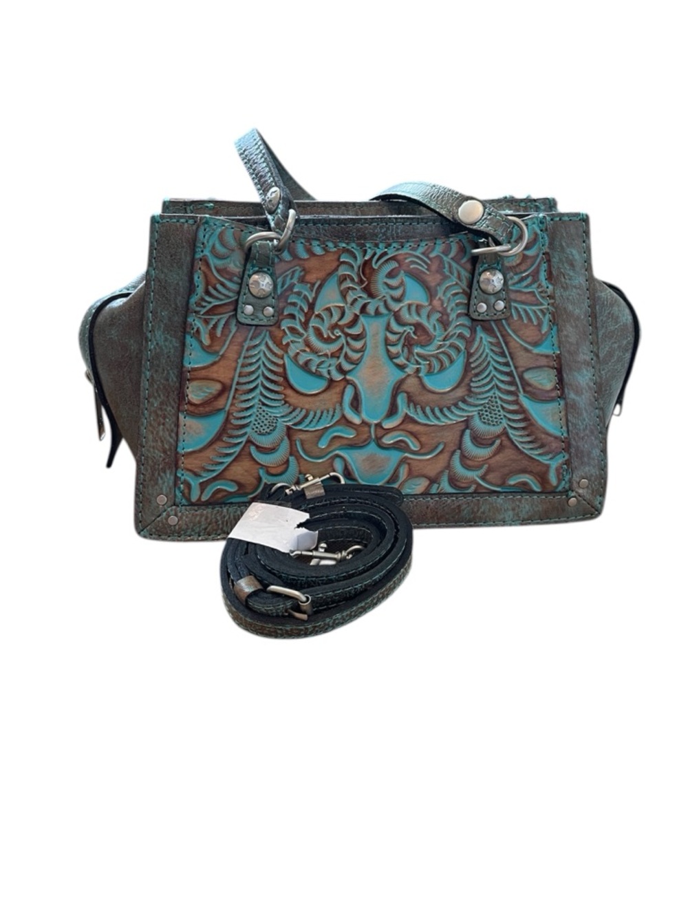 Patricia Nash Corana Satchel in Turquoise Distressed Leather